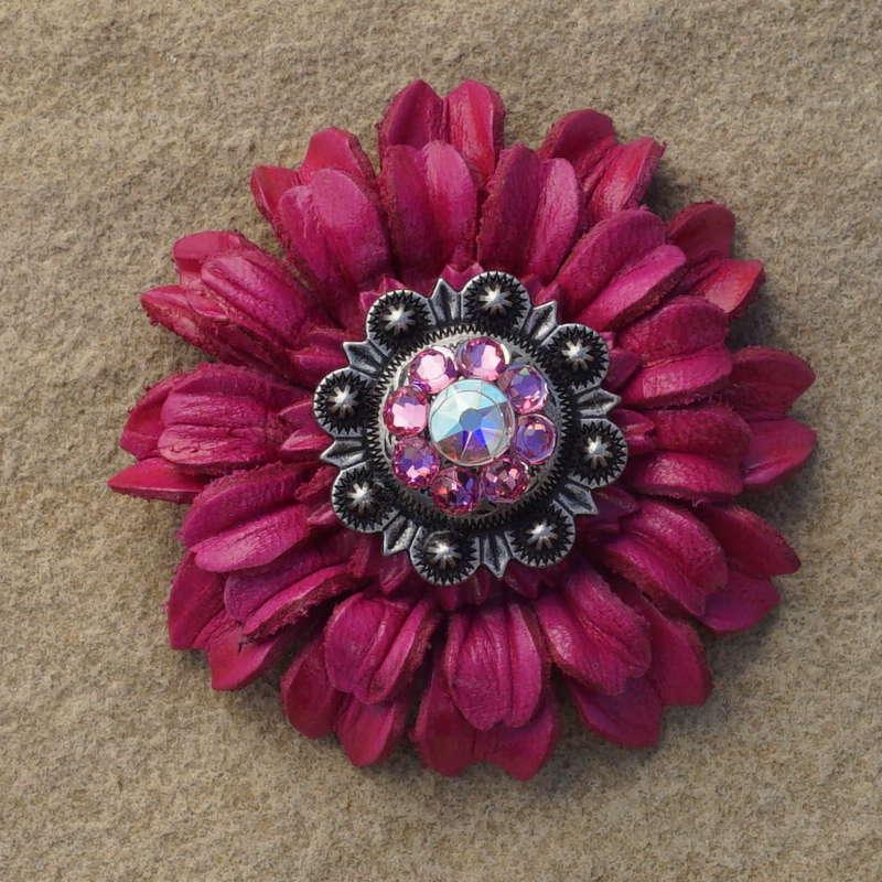 Hot Pink Daisy Flower With Antique Silver Pink and AB 1" Concho - RODEO DRIVE