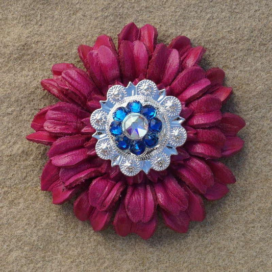 Hot Pink Daisy Flower With Bright Silver Capri and AB 1" Concho - RODEO DRIVE
