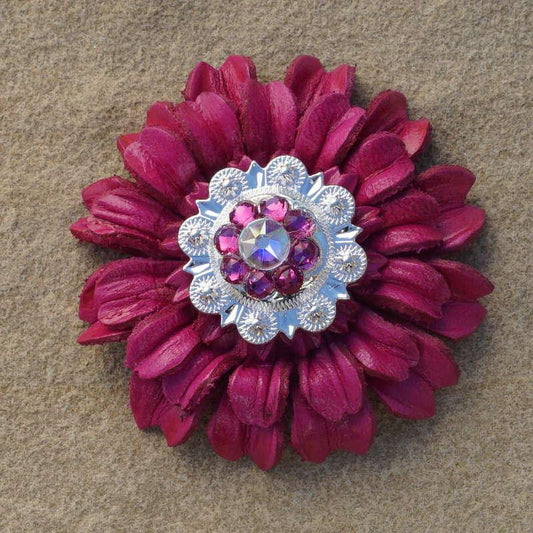 Hot Pink Daisy Flower With Bright Silver Fuchsia and AB 1" Concho - RODEO DRIVE