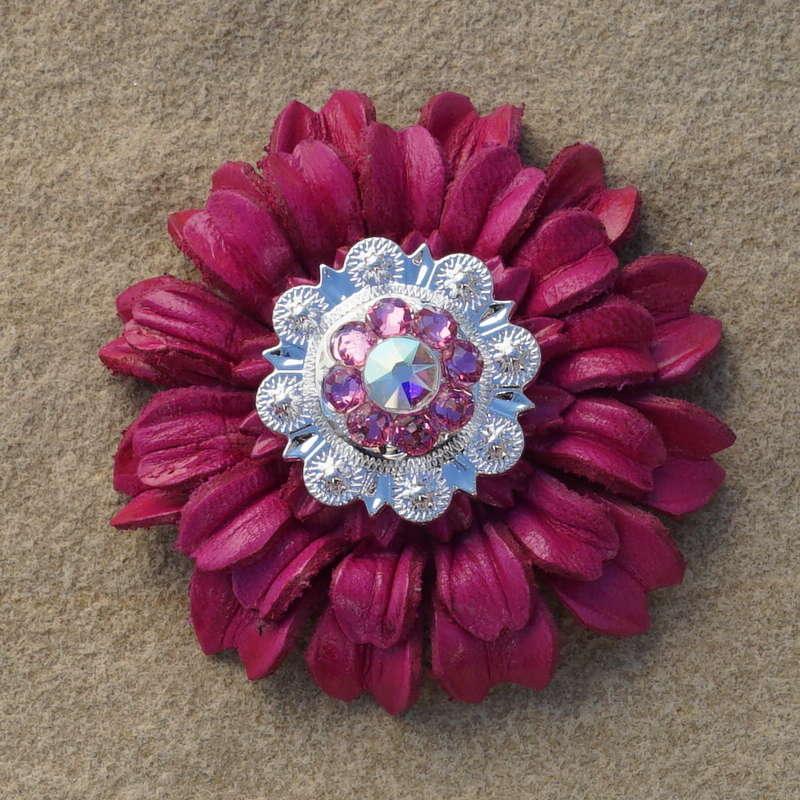 Hot Pink Daisy Flower With Bright Silver Pink and AB 1" Concho - RODEO DRIVE