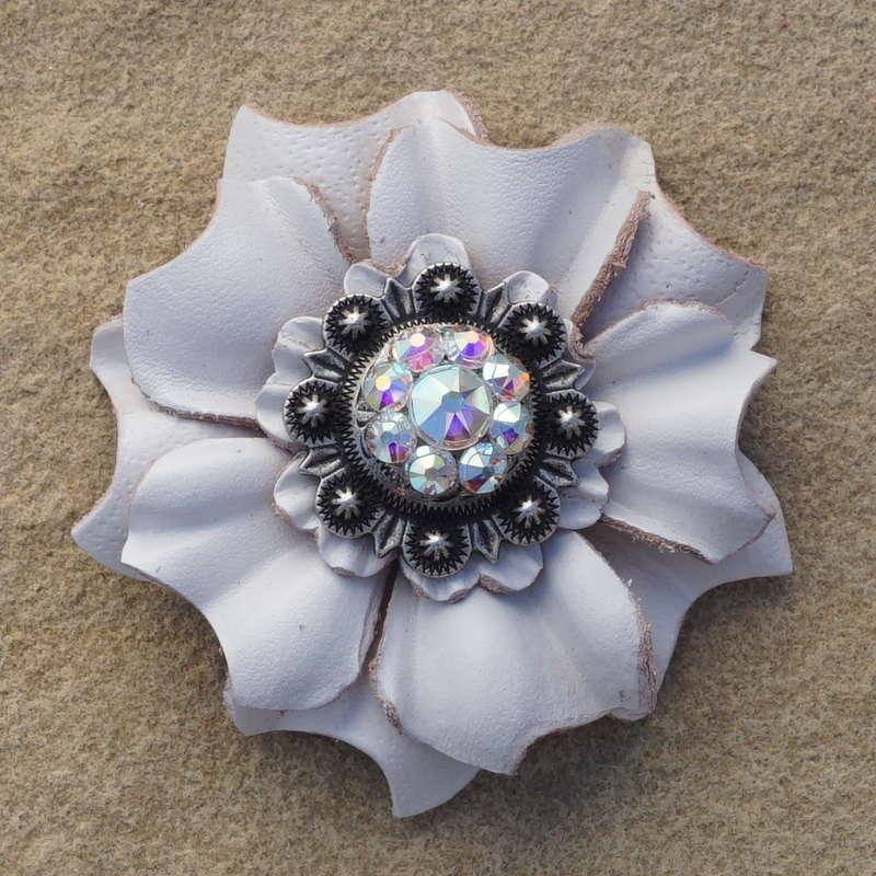 White Carnation Flower With Antique Silver AB 1" Concho - RODEO DRIVE