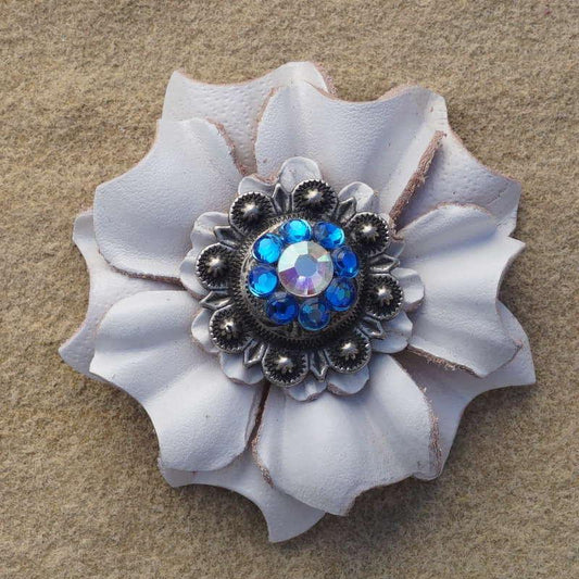 White Carnation Flower With Antique Silver Capri and AB 1" Concho - RODEO DRIVE