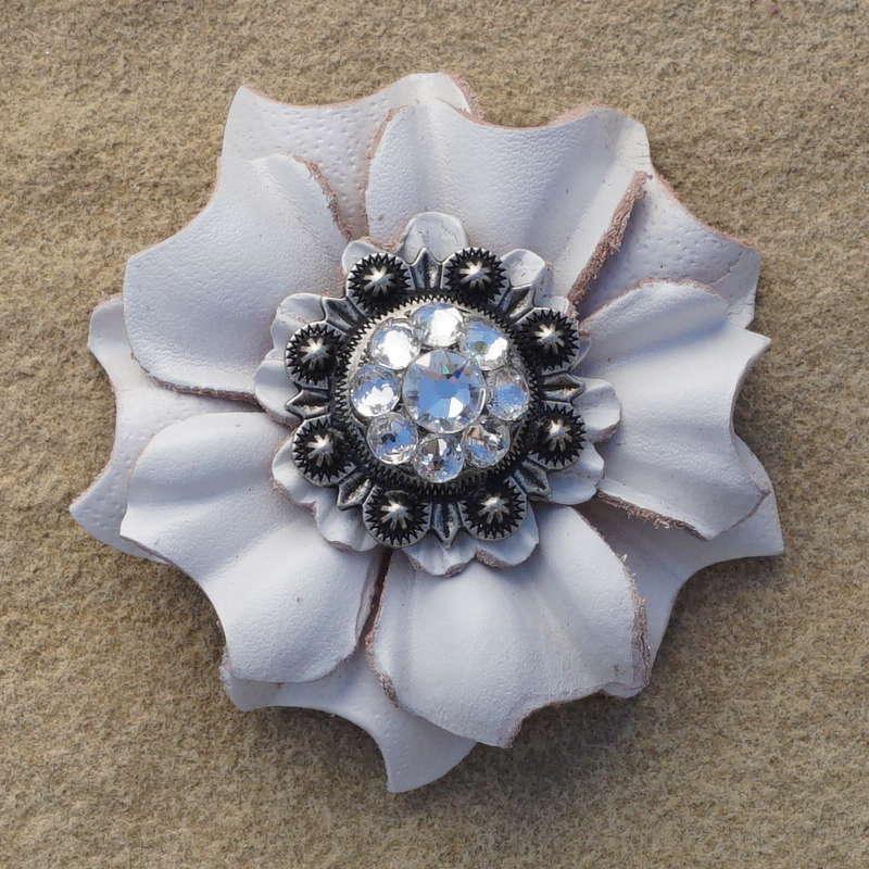 White Carnation Flower With Antique Silver Clear 1" Concho - RODEO DRIVE