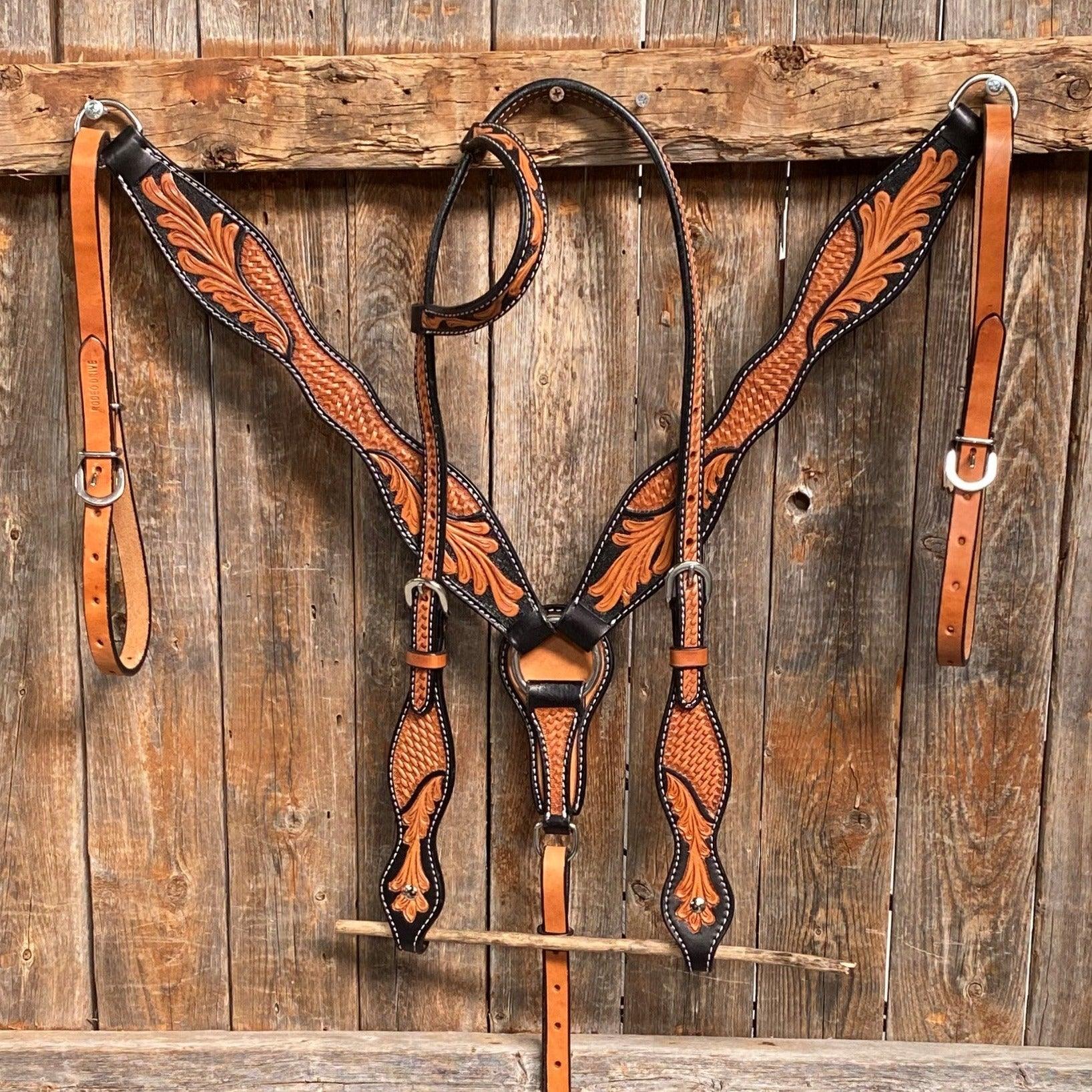 Basketweave - Leaf Scalloped Two Tone Tack Sets - RODEO DRIVE