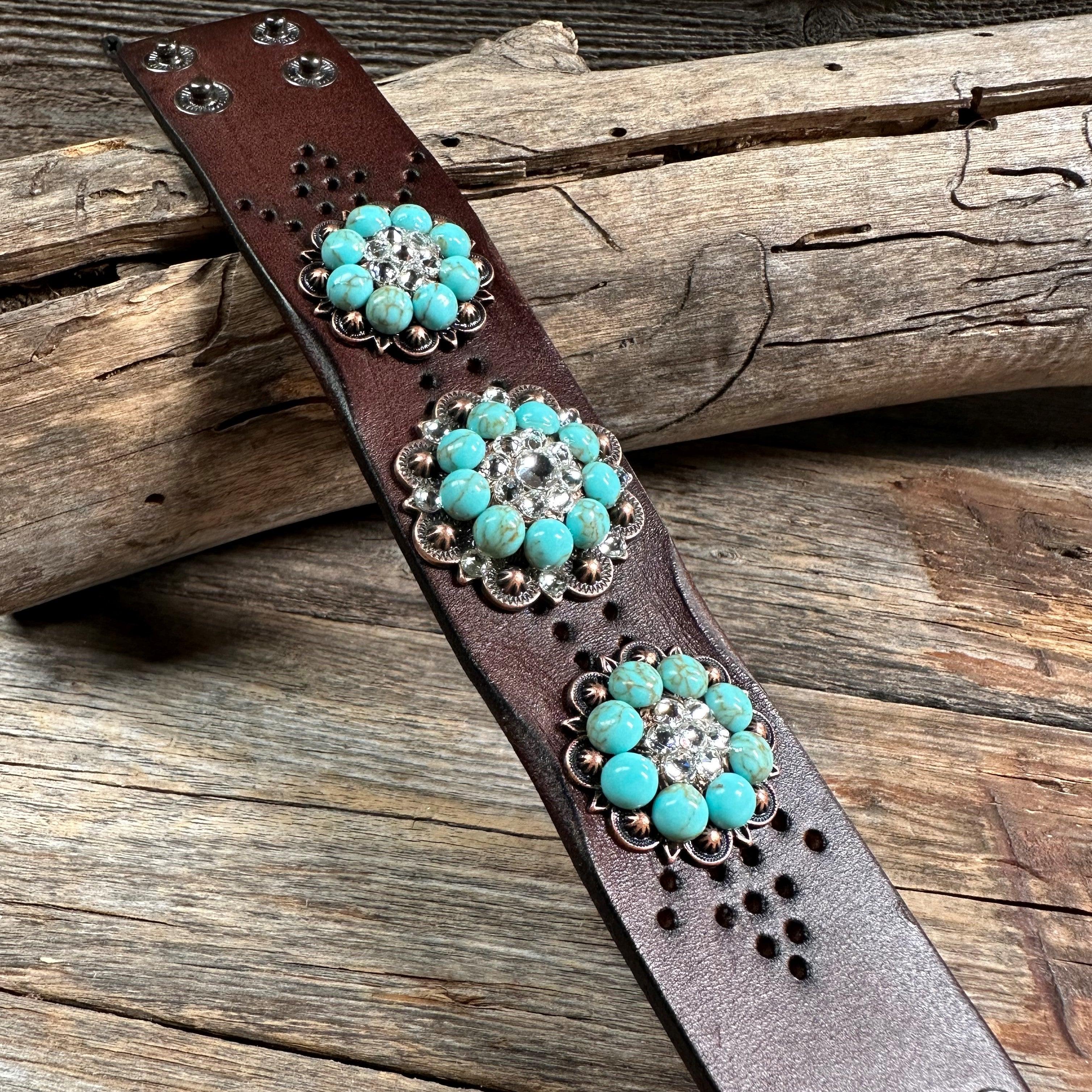 Turquoise and Clear Leather Bracelet LB100 - RODEO DRIVE