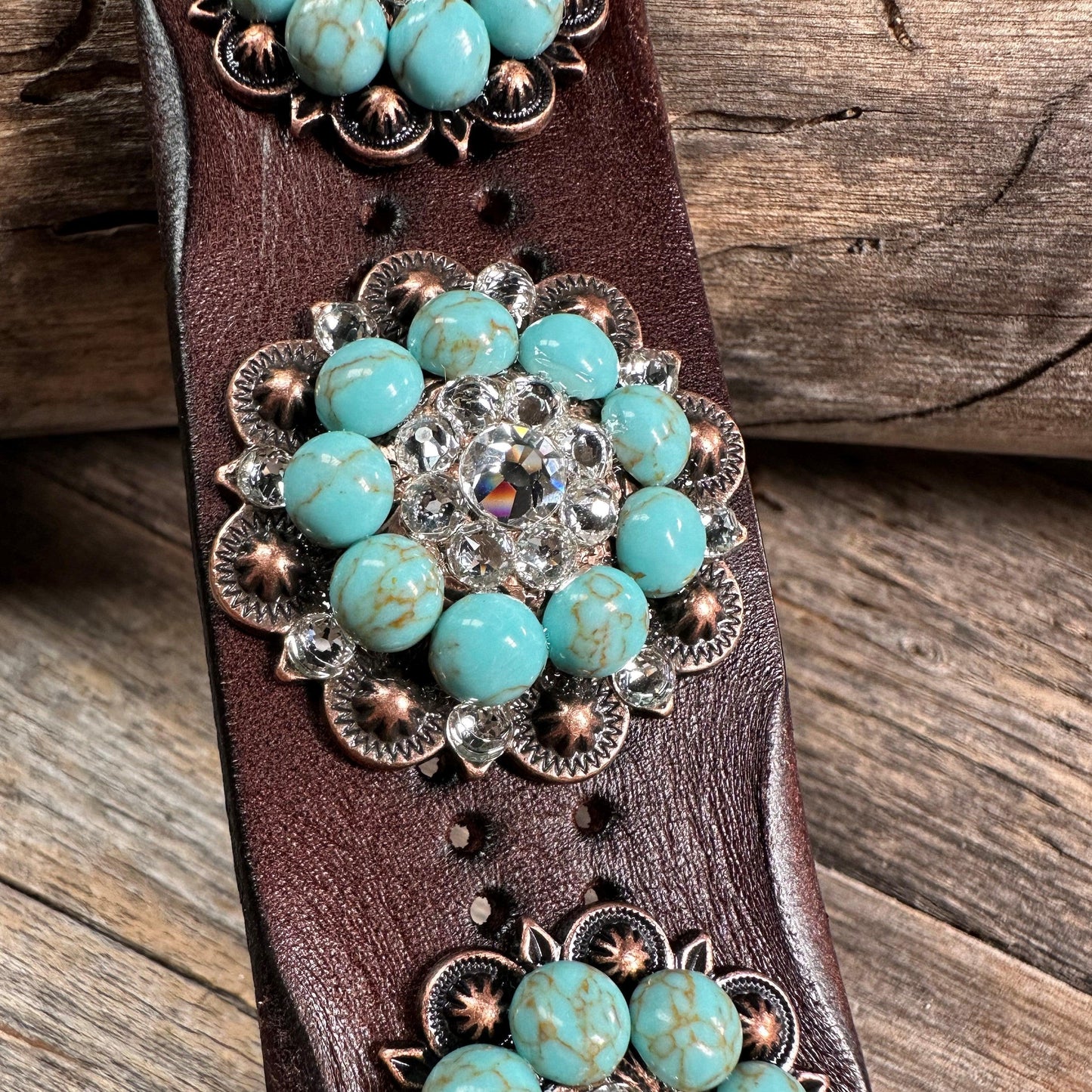 Turquoise and Clear Leather Bracelet LB100 - RODEO DRIVE