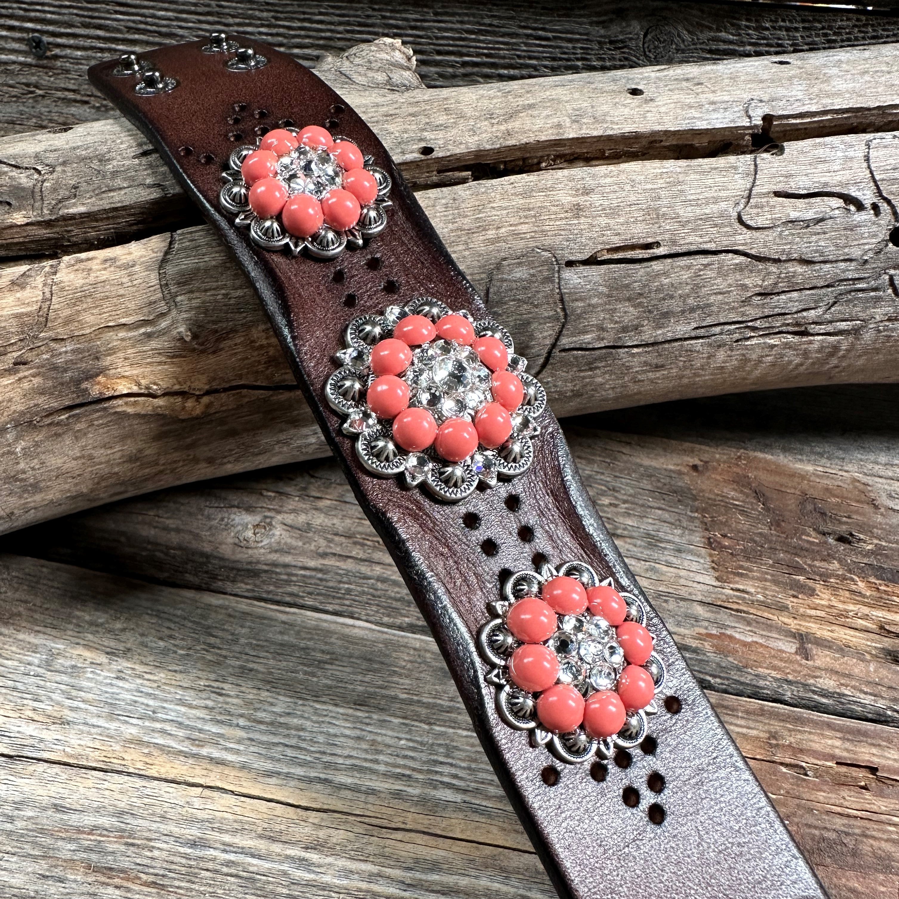 Coral and Clear Leather Bracelet LB101 - RODEO DRIVE
