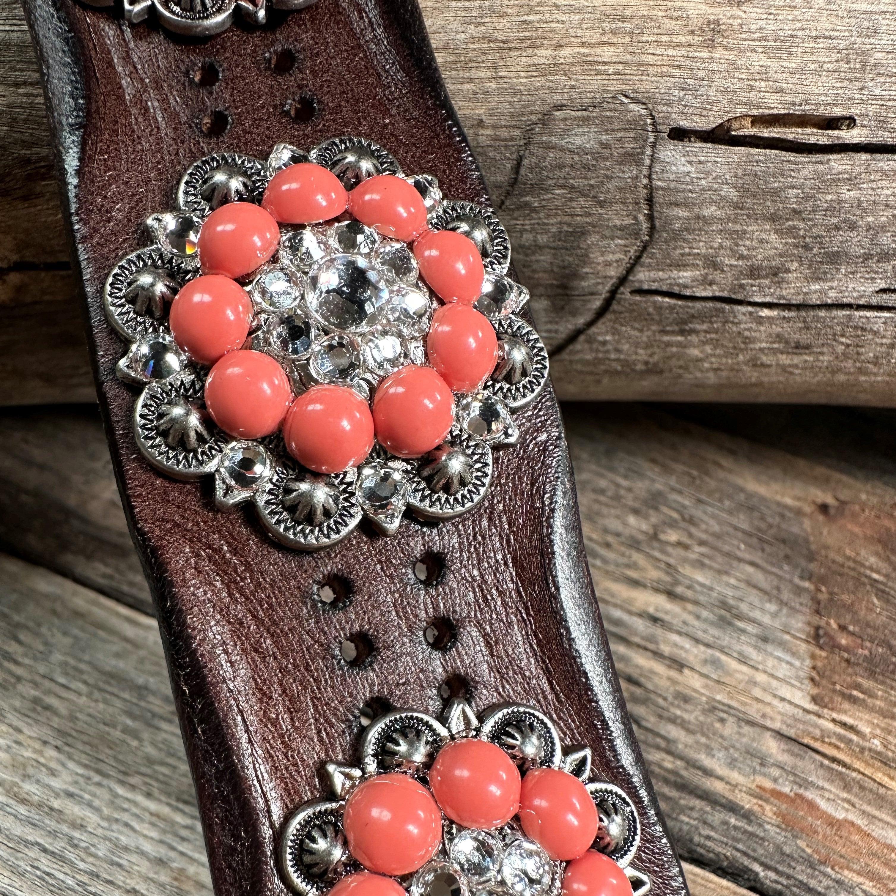 Coral and Clear Leather Bracelet LB101 - RODEO DRIVE