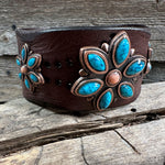 Turquoise Flower Leather Bracelet LB102 - RODEO DRIVE
