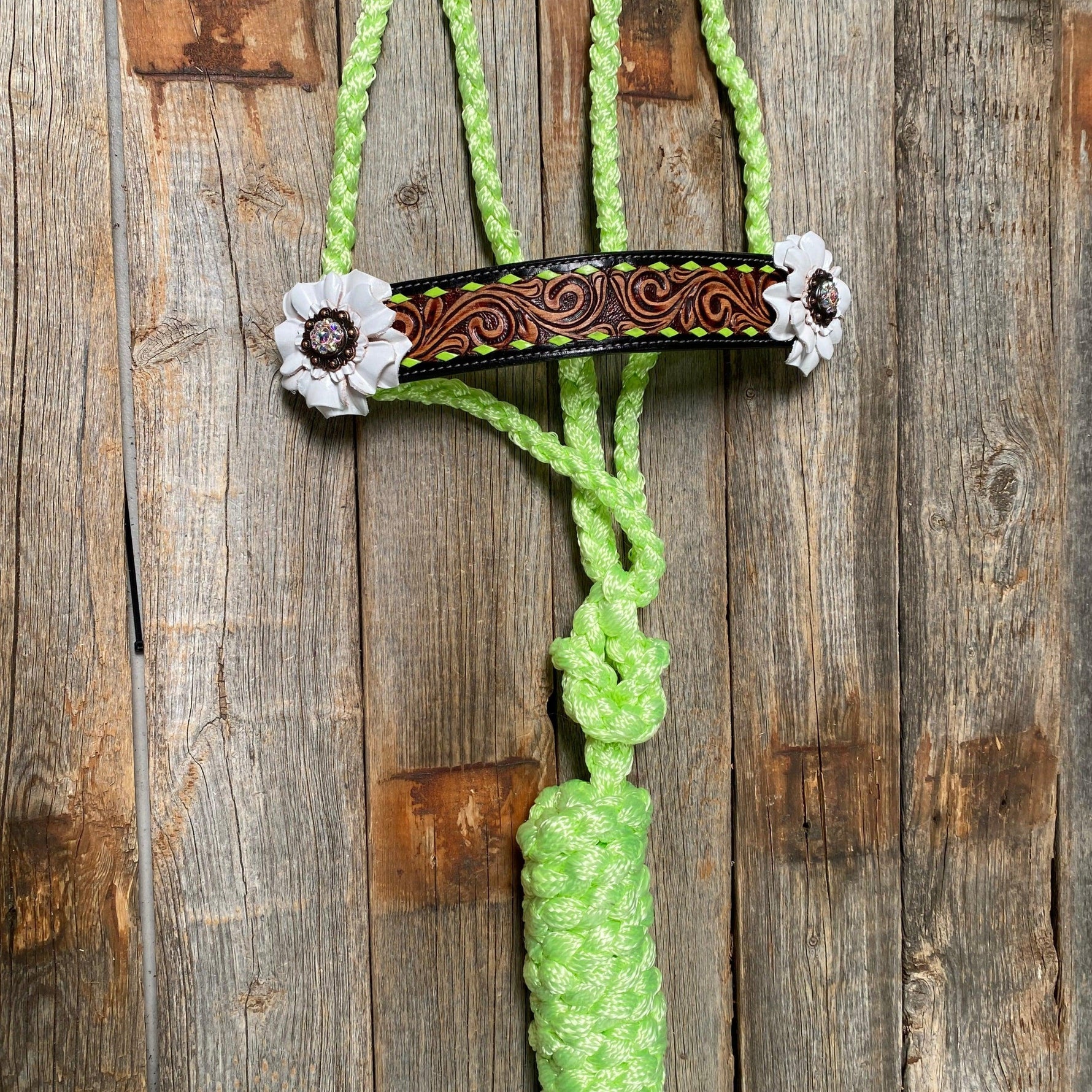Lime Mule Tape Halter - White Flower #MT208 - RODEO DRIVE
