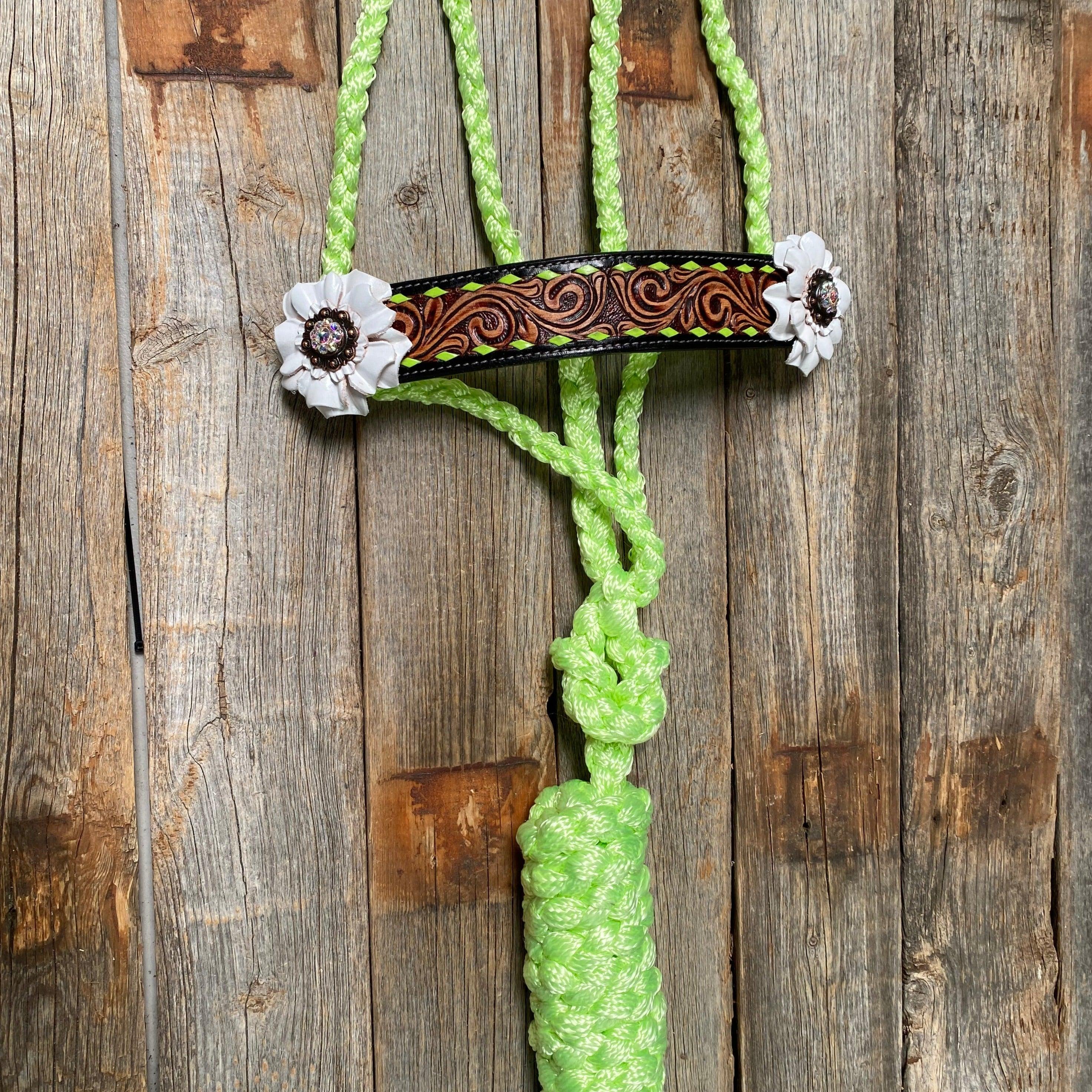 Lime Mule Tape Halter - White Flower #MT208 - RODEO DRIVE