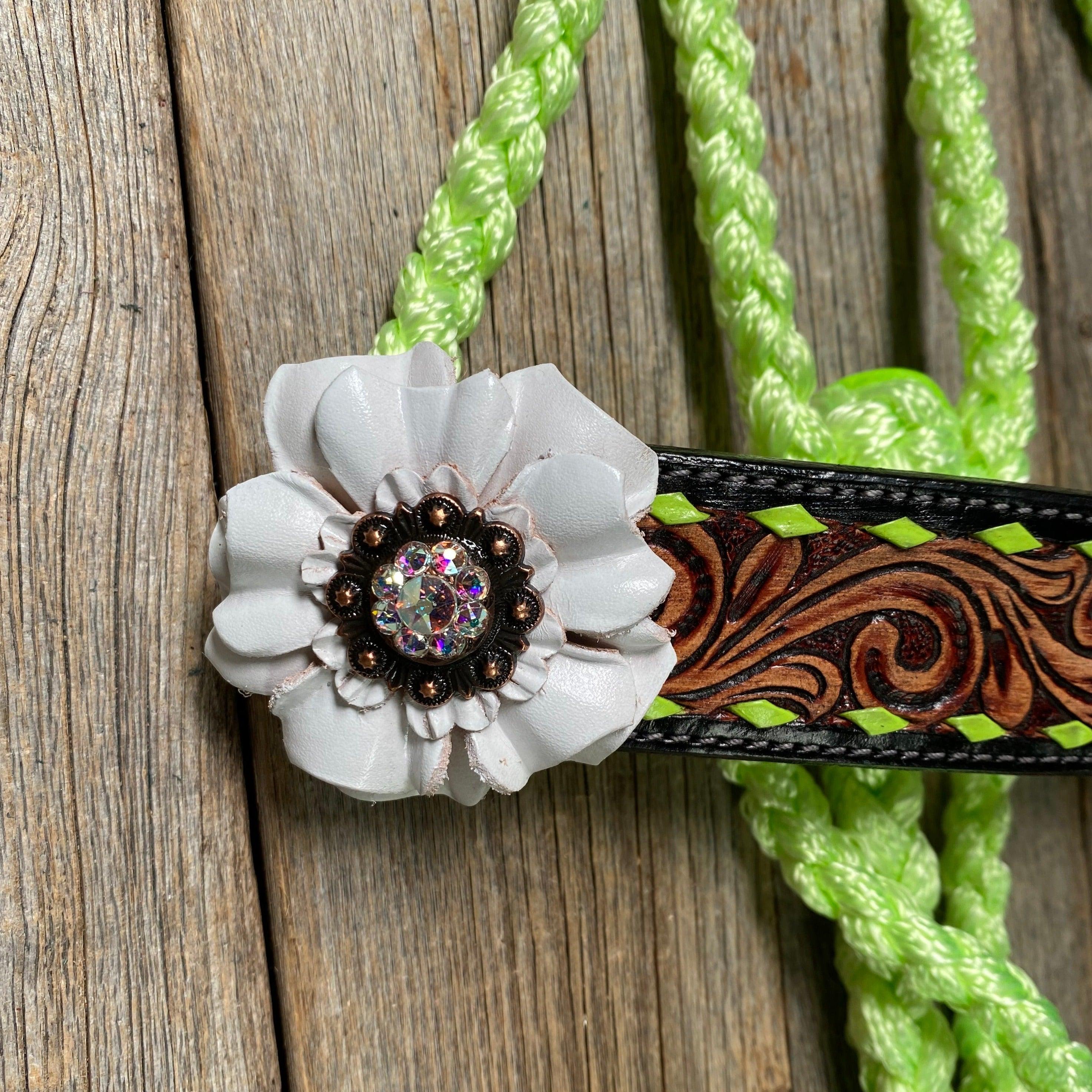 Lime Mule Tape Halter - White Flower #MT208 - RODEO DRIVE