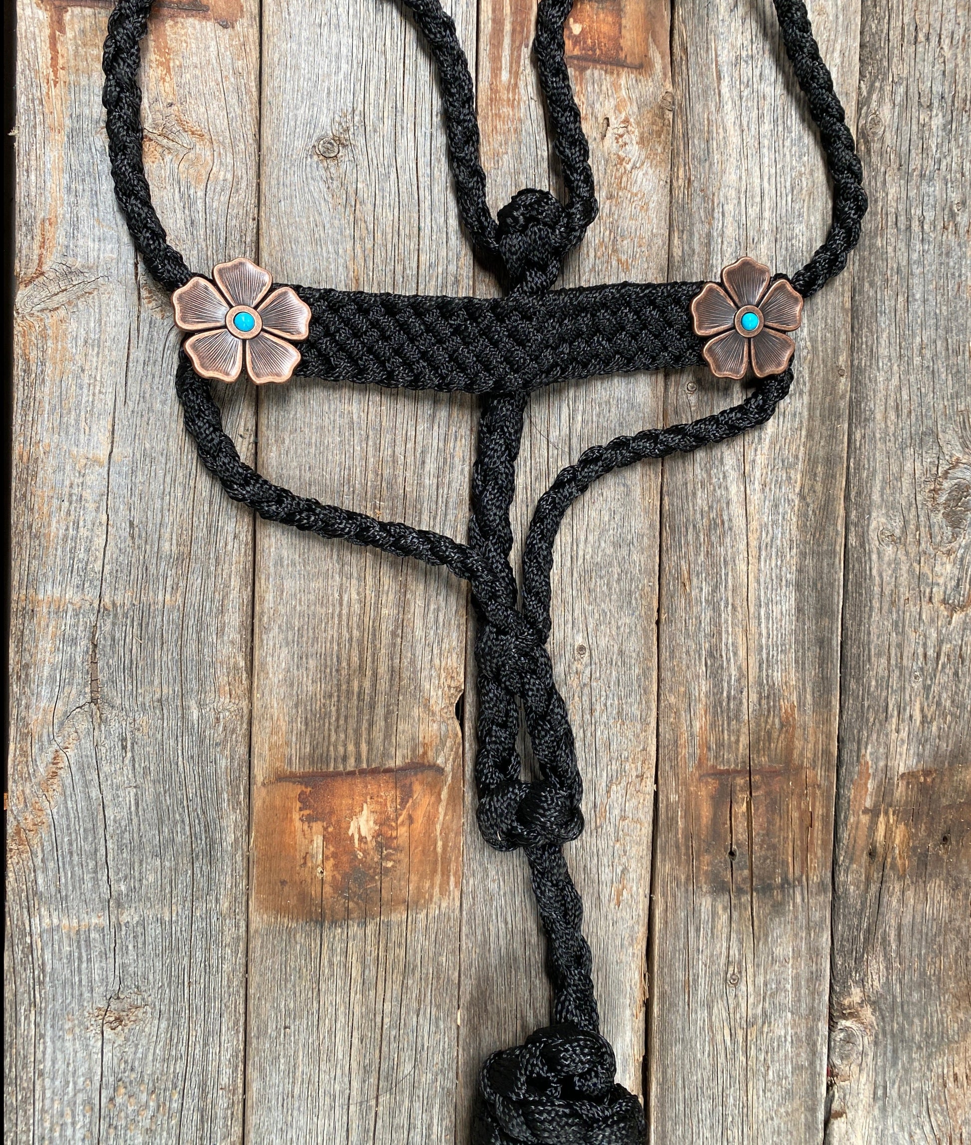 Black Mule Tape Halter - Turquoise Flower #MT110 - RODEO DRIVE