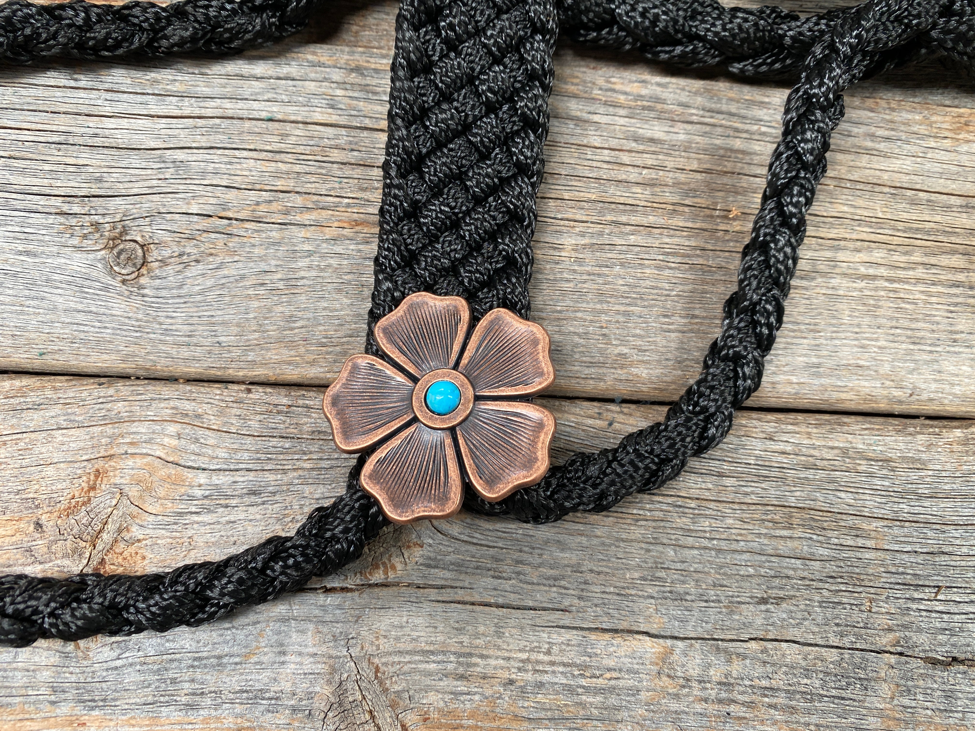 Black Mule Tape Halter - Turquoise Flower #MT110 - RODEO DRIVE