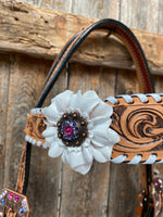 White Whipstitch Pink and White Browband/One Ear & Breastcollar Tack Set #BBBC426