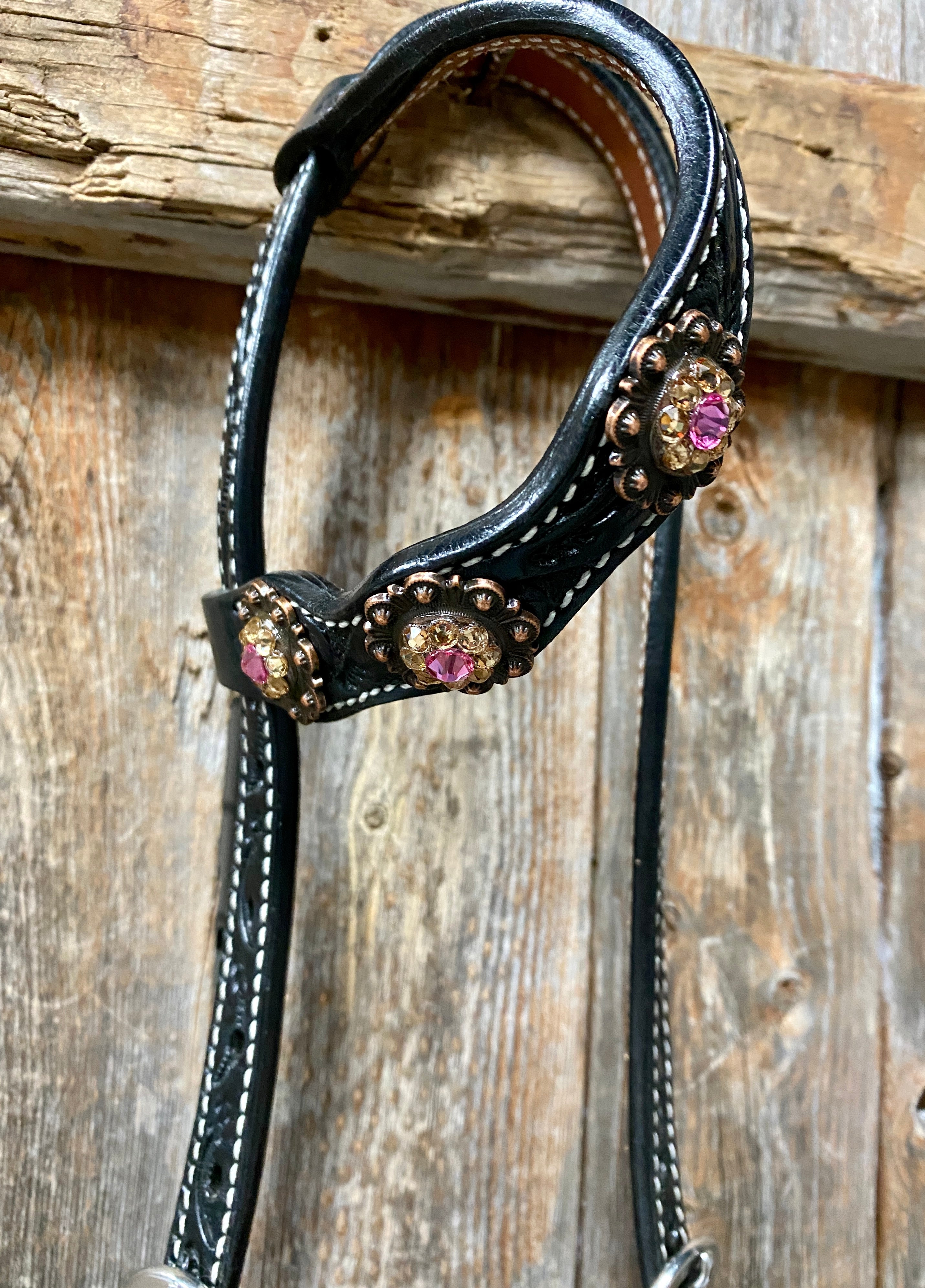 Black Floral Pink and Gold One Ear & Breastcollar Tack Set #OEBC408 - RODEO DRIVE