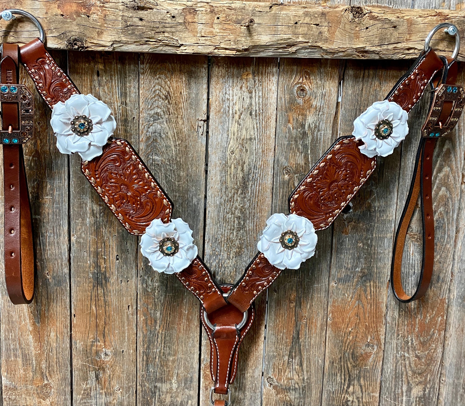 Copper Dot and Buckstitch Flower Browband / One Ear Tack Set #BBBC428 - RODEO DRIVE