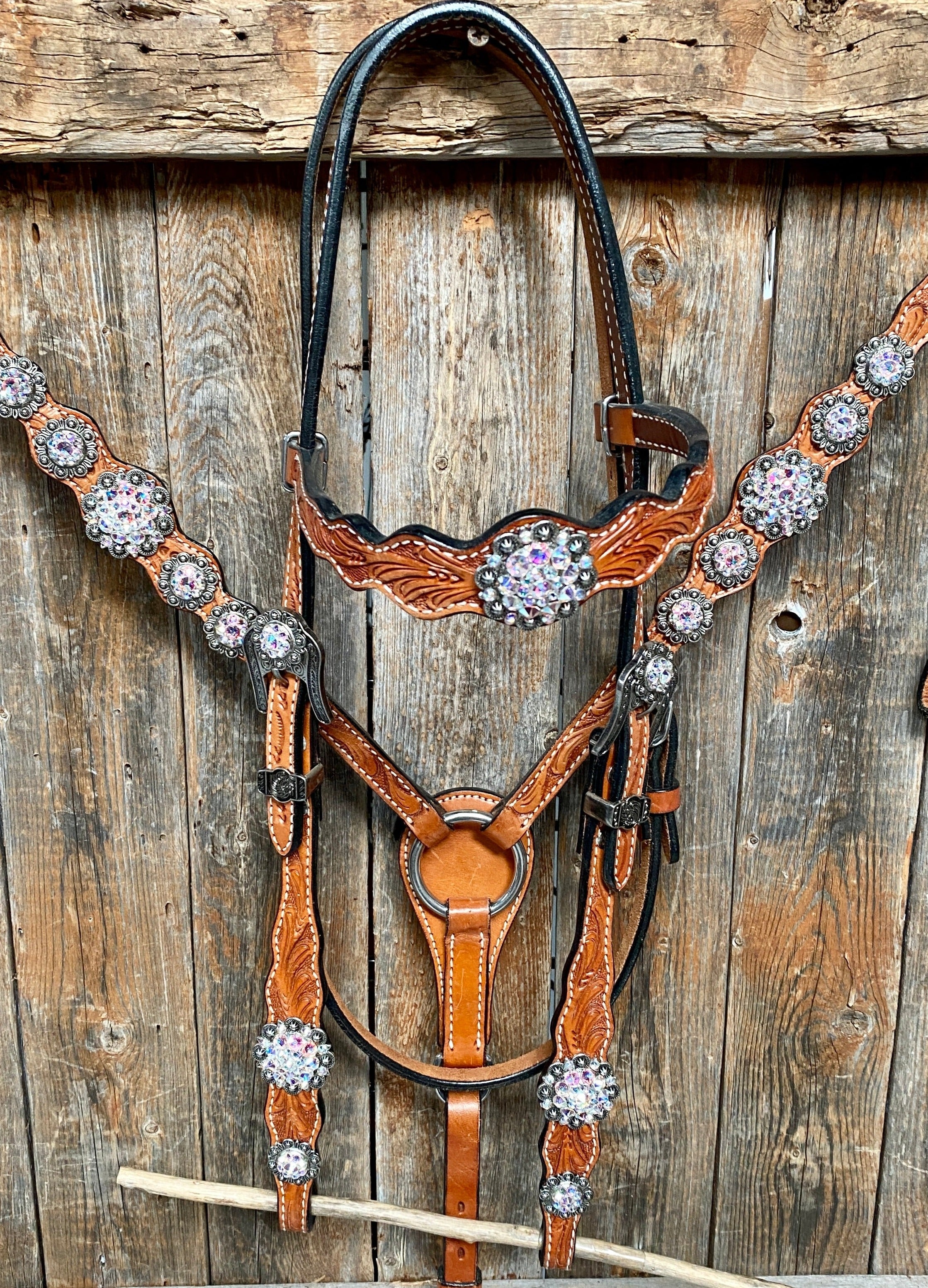 Light Oil and Antique Silver Browband & Breastcollar Tack Set #BBBC431 - RODEO DRIVE
