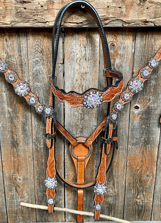 Light Oil and Antique Silver Browband & Breastcollar Tack Set #BBBC431 - RODEO DRIVE
