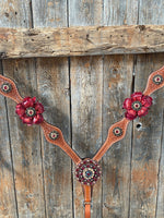 Light Oil Basketweave Champagne and Red One Ear & Breastcollar Tack Set #OEBC432 - RODEO DRIVE