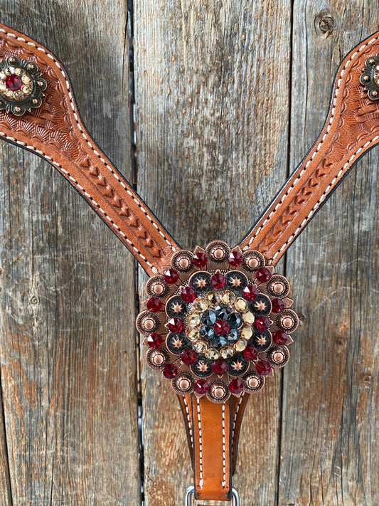 Light Oil Basketweave Champagne and Red One Ear & Breastcollar Tack Set #OEBC432 - RODEO DRIVE