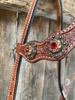Light Oil Basketweave Champagne and Red One Ear & Breastcollar Tack Set #OEBC432 - RODEO DRIVE