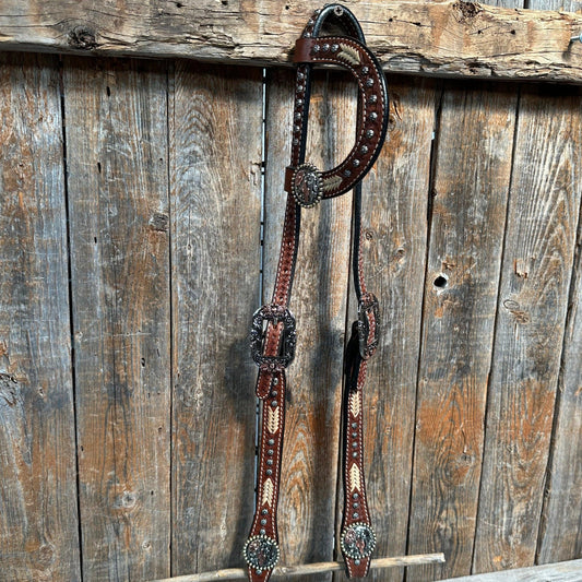 Rawhide Cactus and Flower One Ear Headstall/Bridle #OE117 - RODEO DRIVE