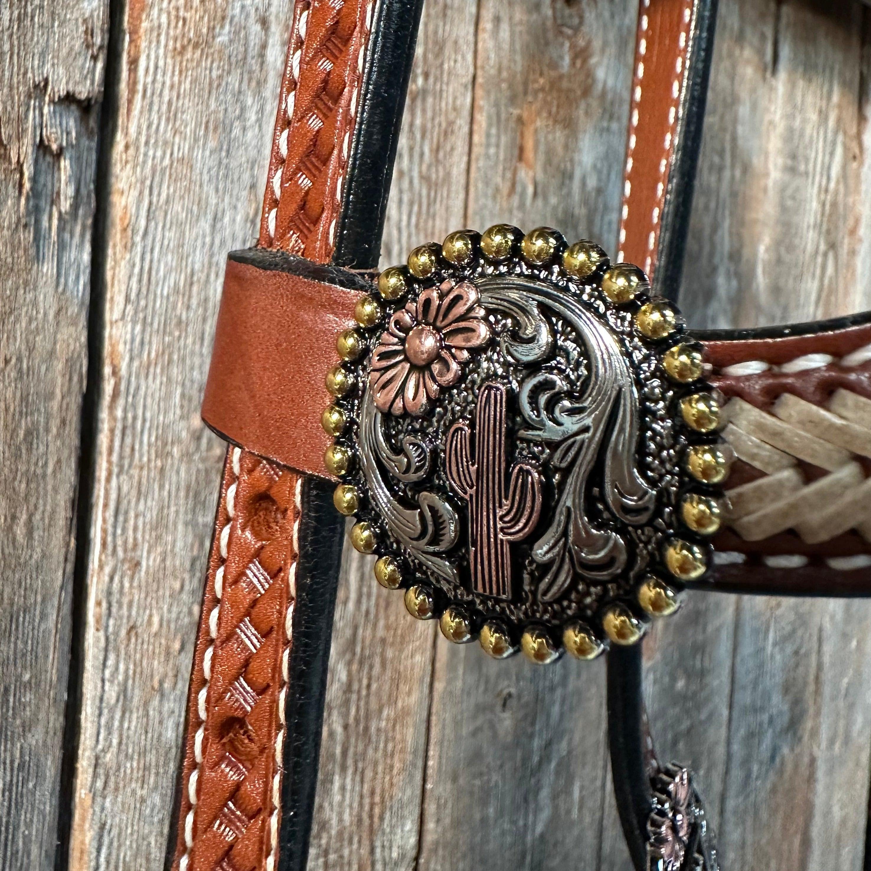 Rawhide Cactus and Flower One Ear Headstall/Bridle #OE117 - RODEO DRIVE