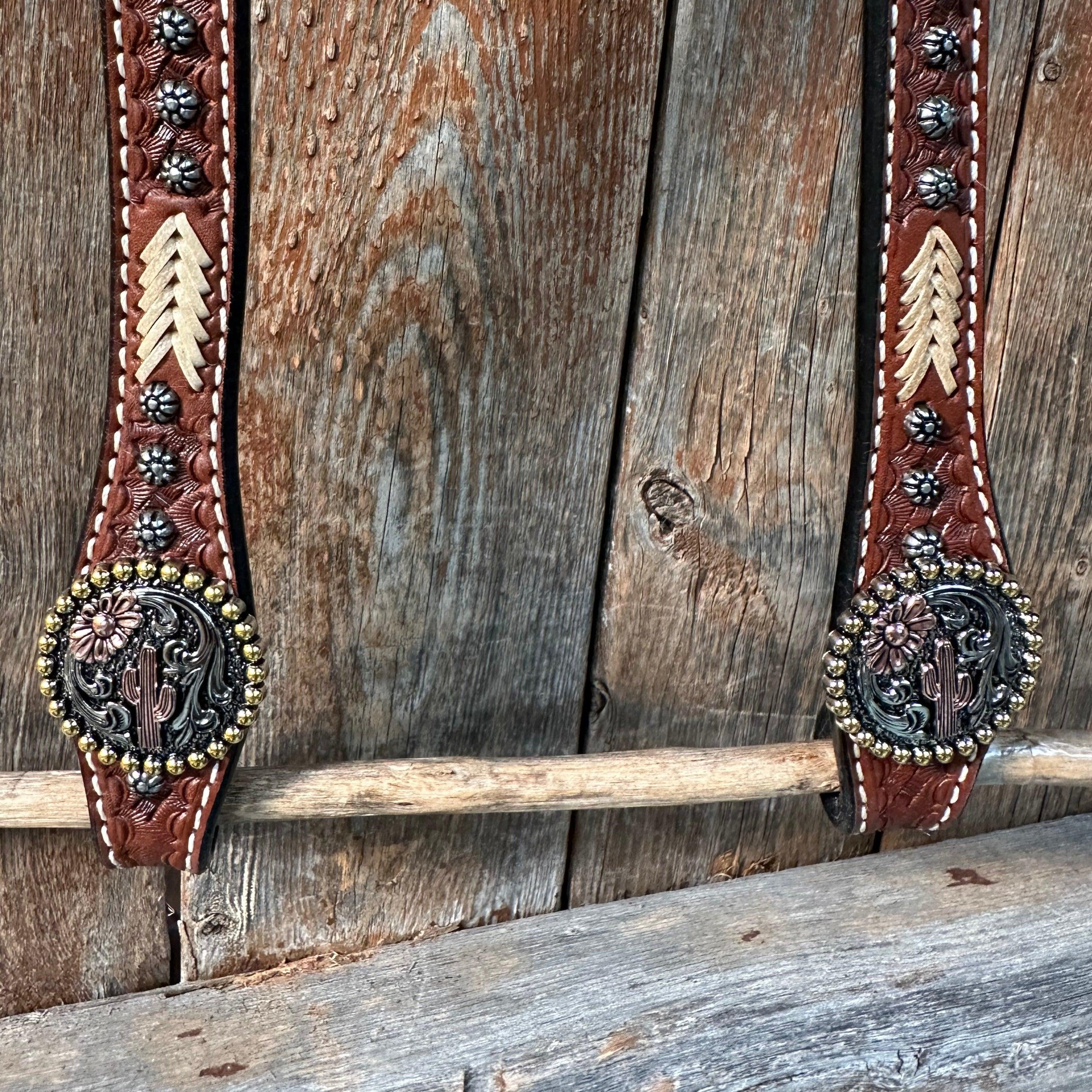 Rawhide Cactus and Flower One Ear Headstall/Bridle #OE117 - RODEO DRIVE