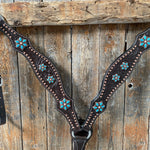 Dark Oil Turquoise Floral One Ear & Breastcollar Tack Set #OEBC433 - RODEO DRIVE