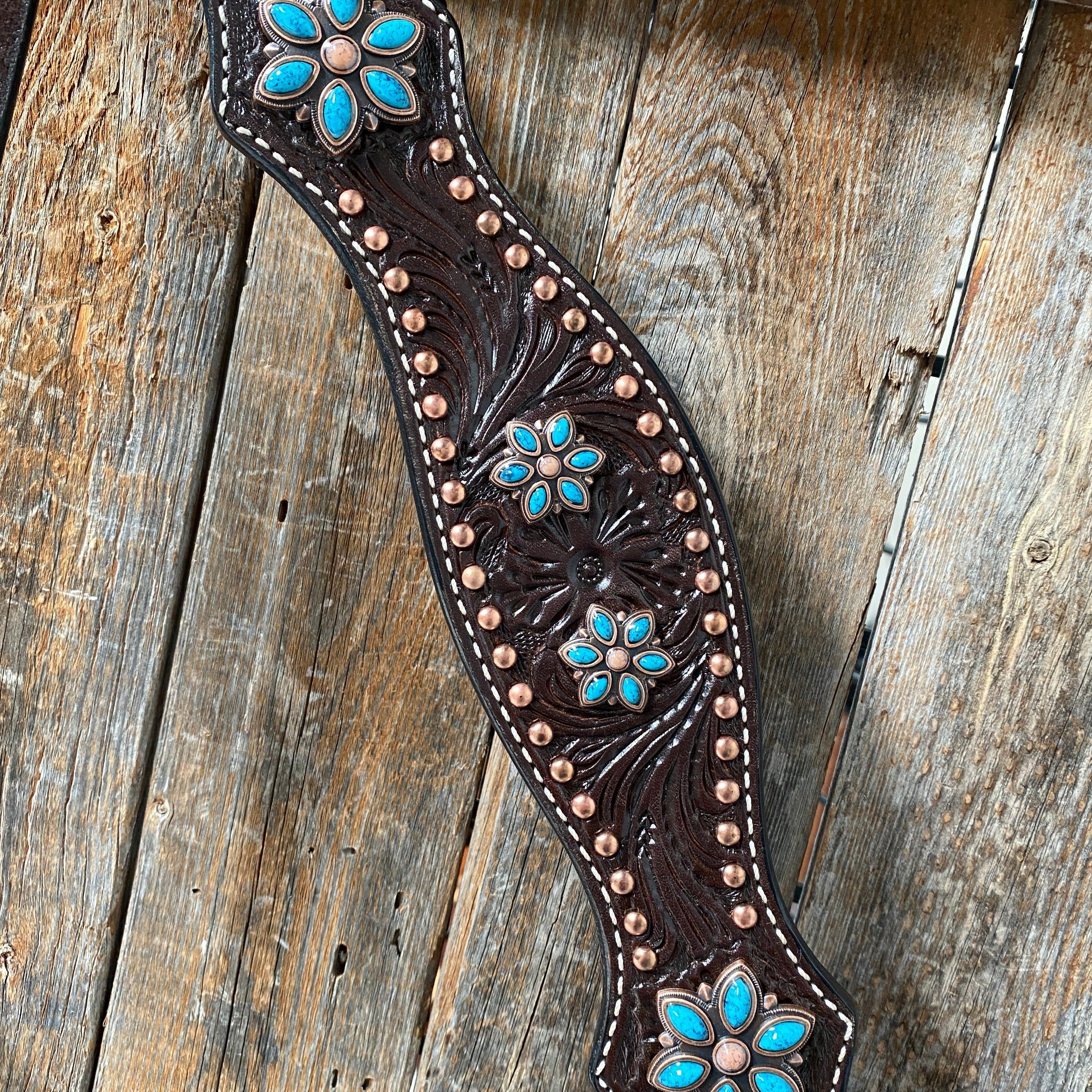 Dark Oil Turquoise Floral One Ear & Breastcollar Tack Set #OEBC433 - RODEO DRIVE