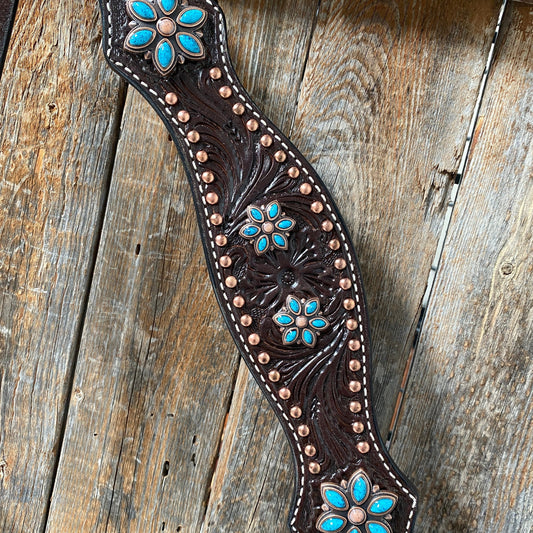 Dark Oil Turquoise Floral One Ear & Breastcollar Tack Set #OEBC433 - RODEO DRIVE