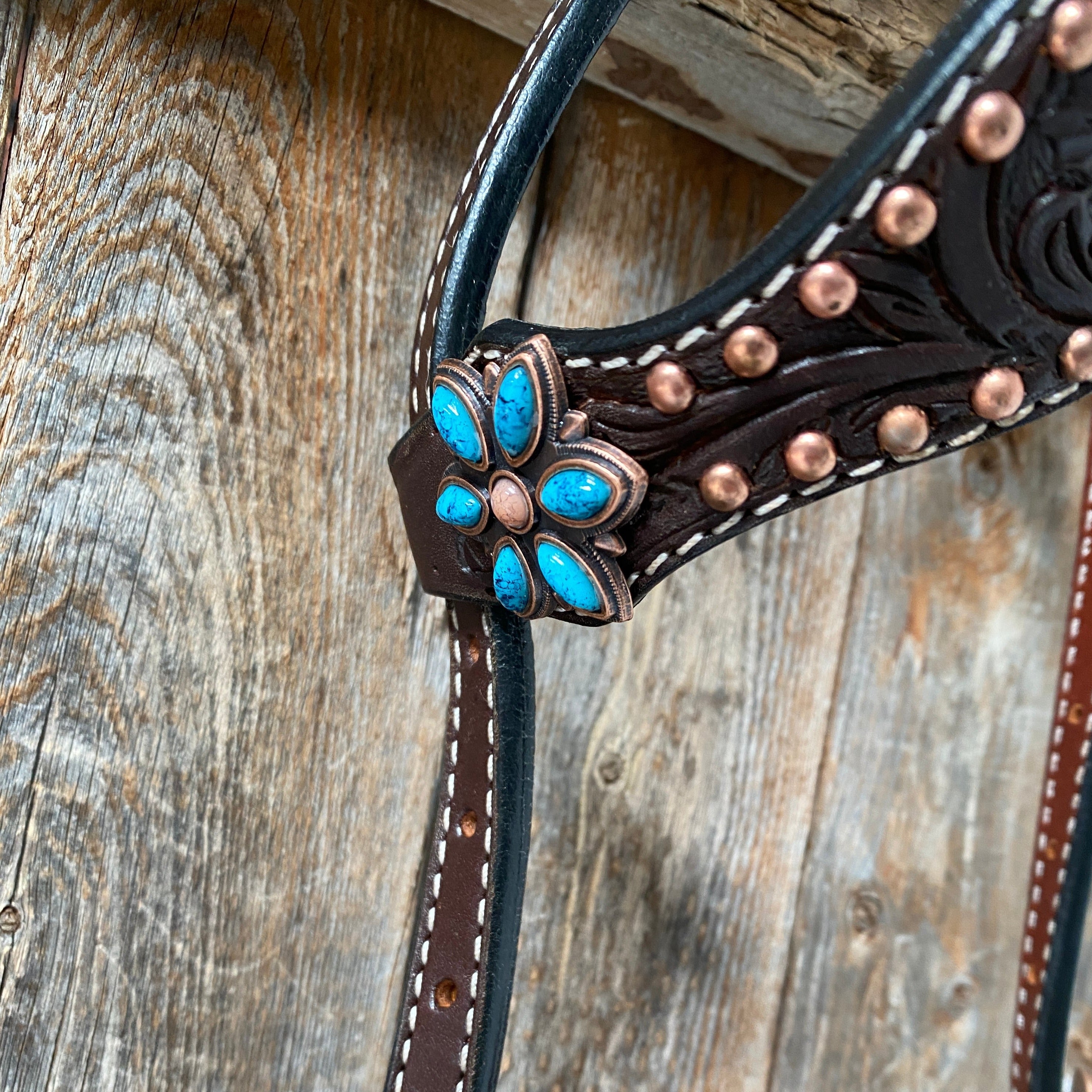 Dark Oil Turquoise Floral One Ear & Breastcollar Tack Set #OEBC433 - RODEO DRIVE