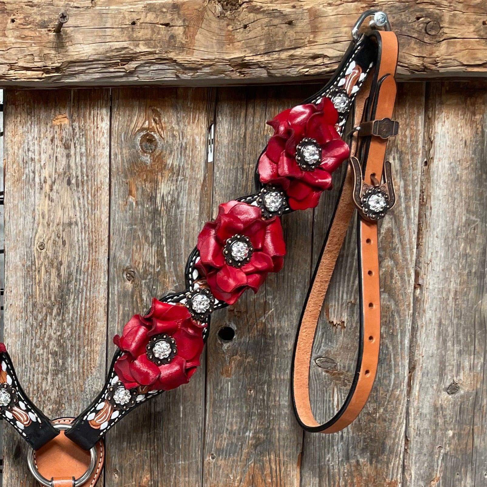 Classic Red Rose and Clear Browband/One Ear Tack Set #OEBC421 - RODEO DRIVE