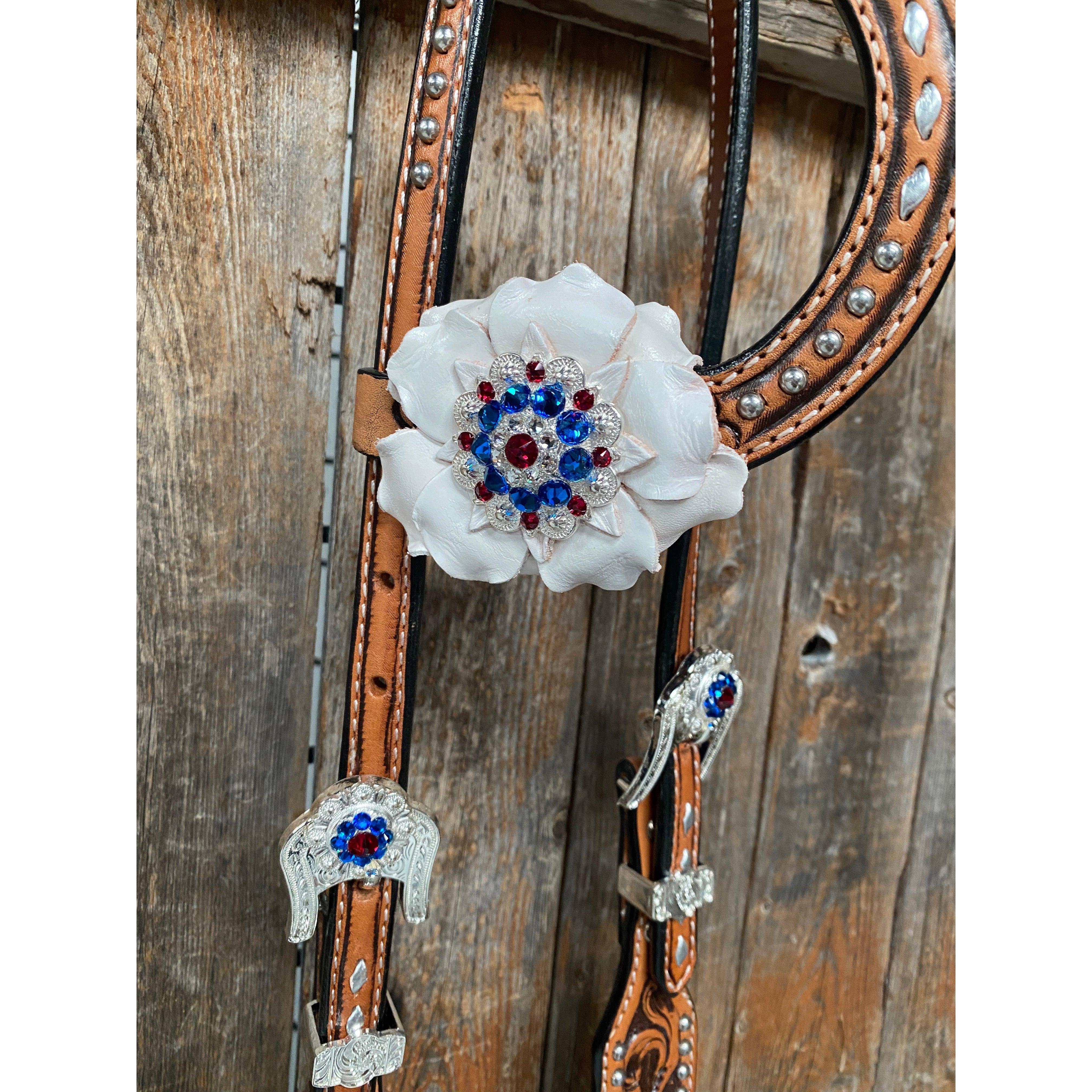 Silver Buckstitch Patriotic One Ear Tack Set #OEBC470 - RODEO DRIVE