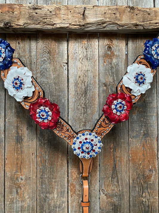 Silver Buckstitch Patriotic One Ear Tack Set #OEBC470 - RODEO DRIVE