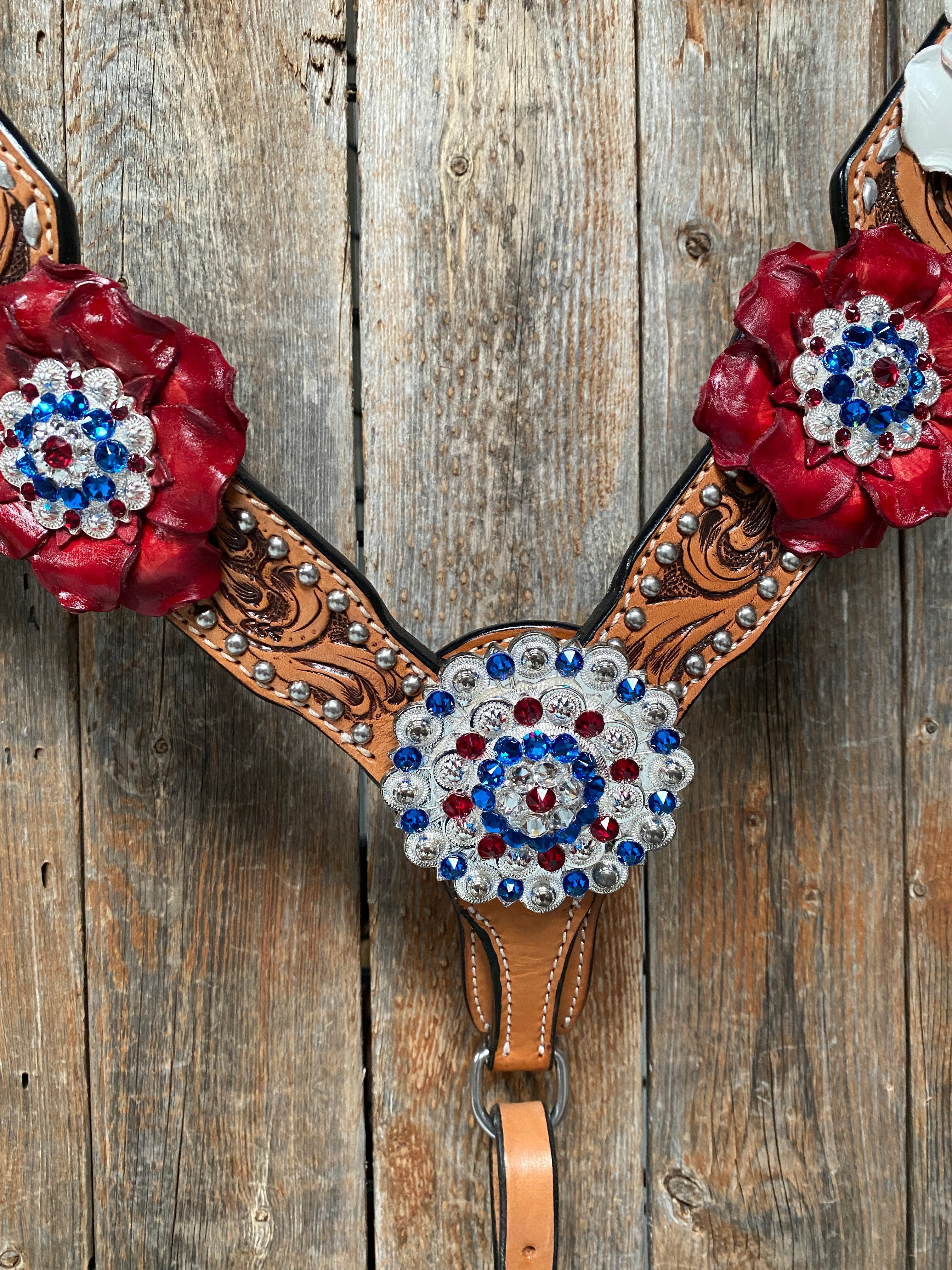 Silver Buckstitch Patriotic One Ear Tack Set #OEBC470 - RODEO DRIVE