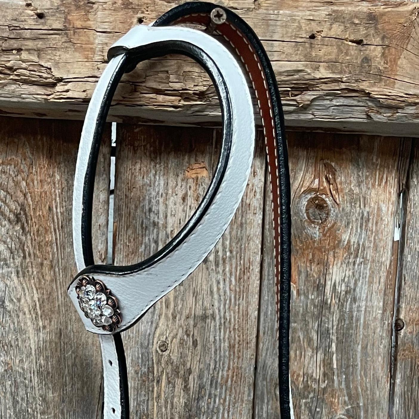 White Leather Copper Clear and Feather Browband/One Ear Tack Set #OEBC482 - RODEO DRIVE