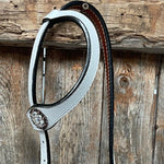 White Leather Copper Clear and Feather Browband/One Ear Tack Set #OEBC482 - RODEO DRIVE