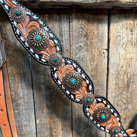 Classic Copper and Turquoise One Ear / Breastcollar #OEBC528 - RODEO DRIVE