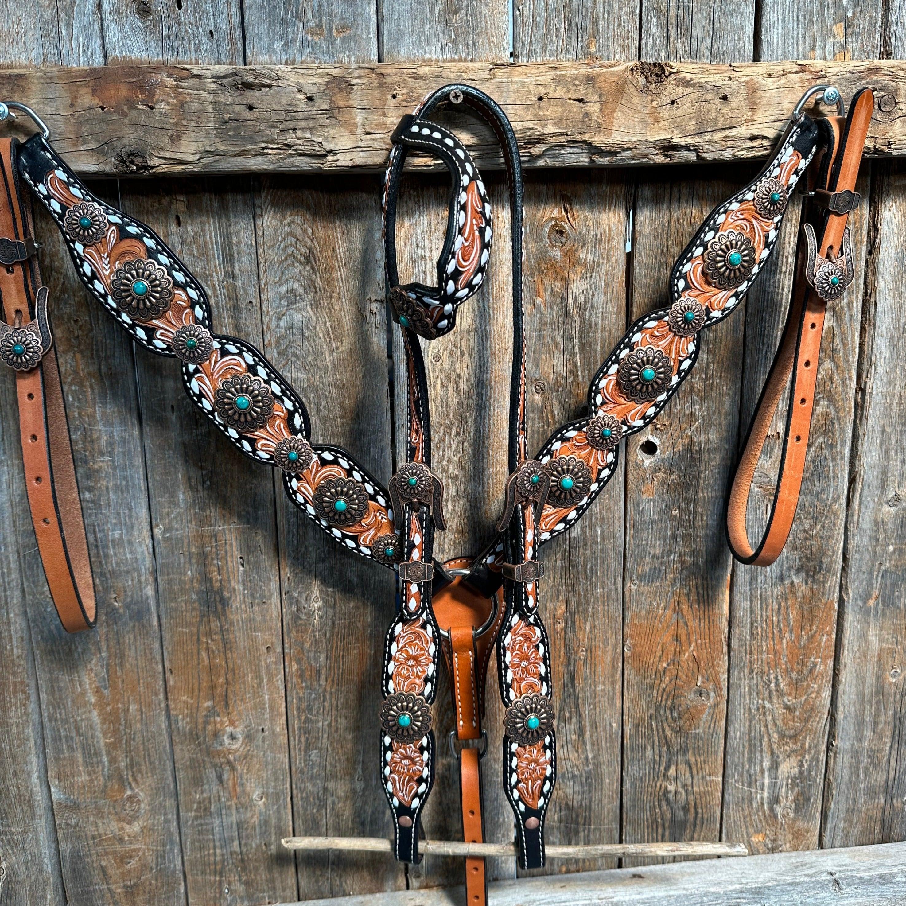 Classic Copper and Turquoise One Ear / Breastcollar #OEBC528 - RODEO DRIVE