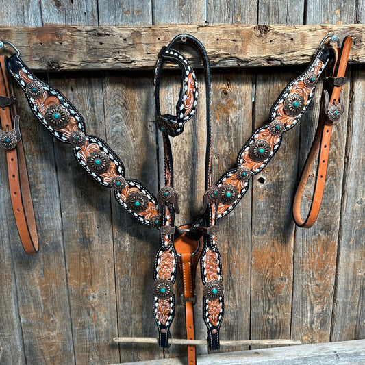 Classic Copper and Turquoise One Ear / Breastcollar #OEBC528 - RODEO DRIVE