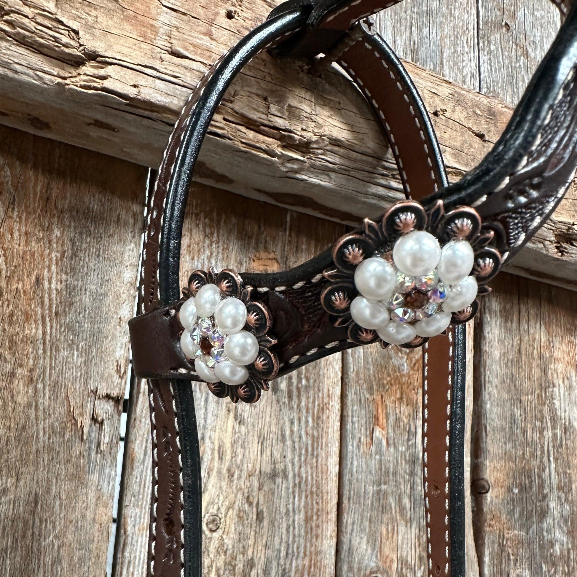 Dark Oil Floral Topaz and Pearl One Ear/ Breastcollar #OEBC531 - RODEO DRIVE