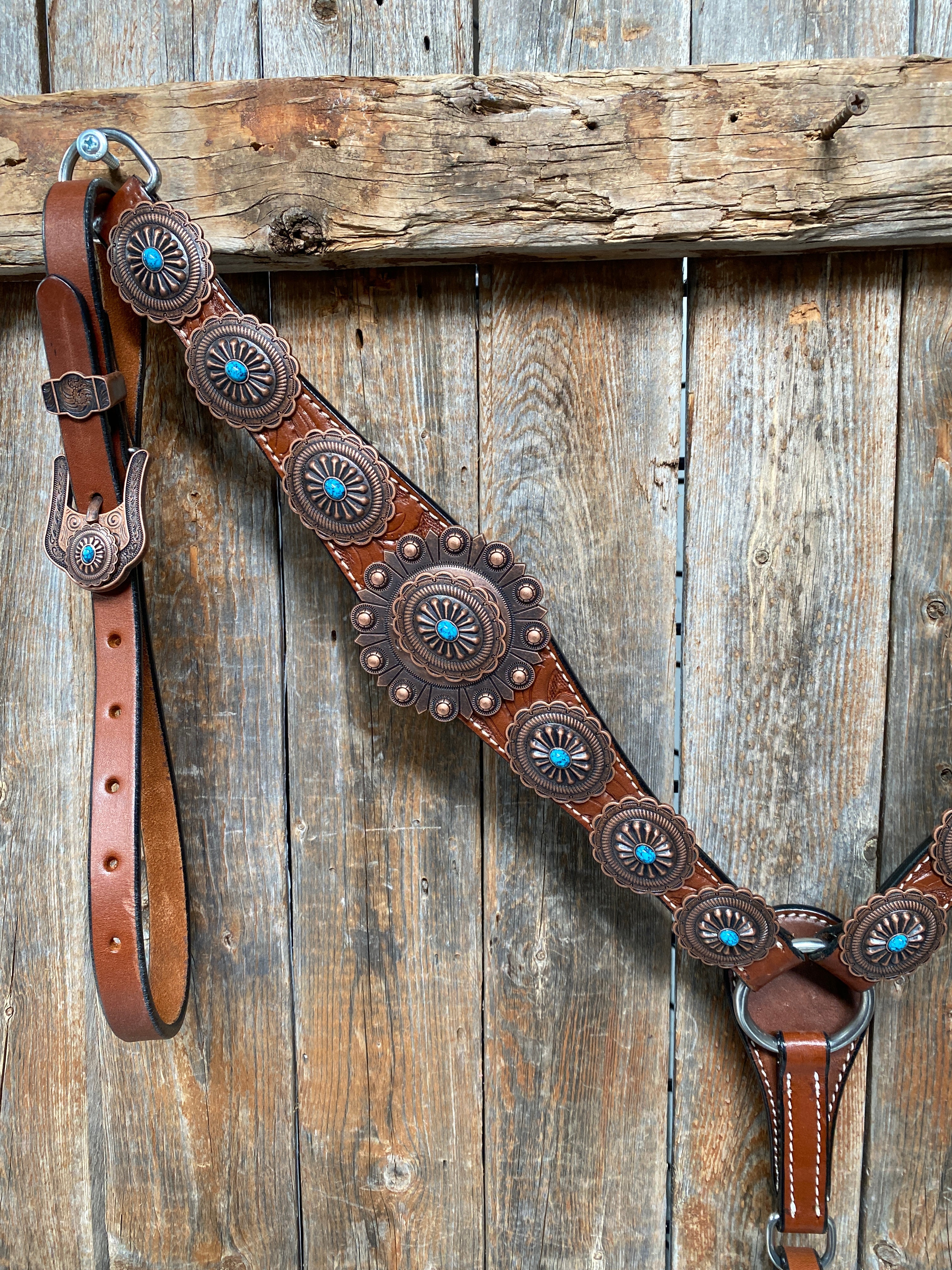 Medium Oil Navajo Style Copper Turquoise Browband & Breastcollar Tack Set #BBBC448 - RODEO DRIVE