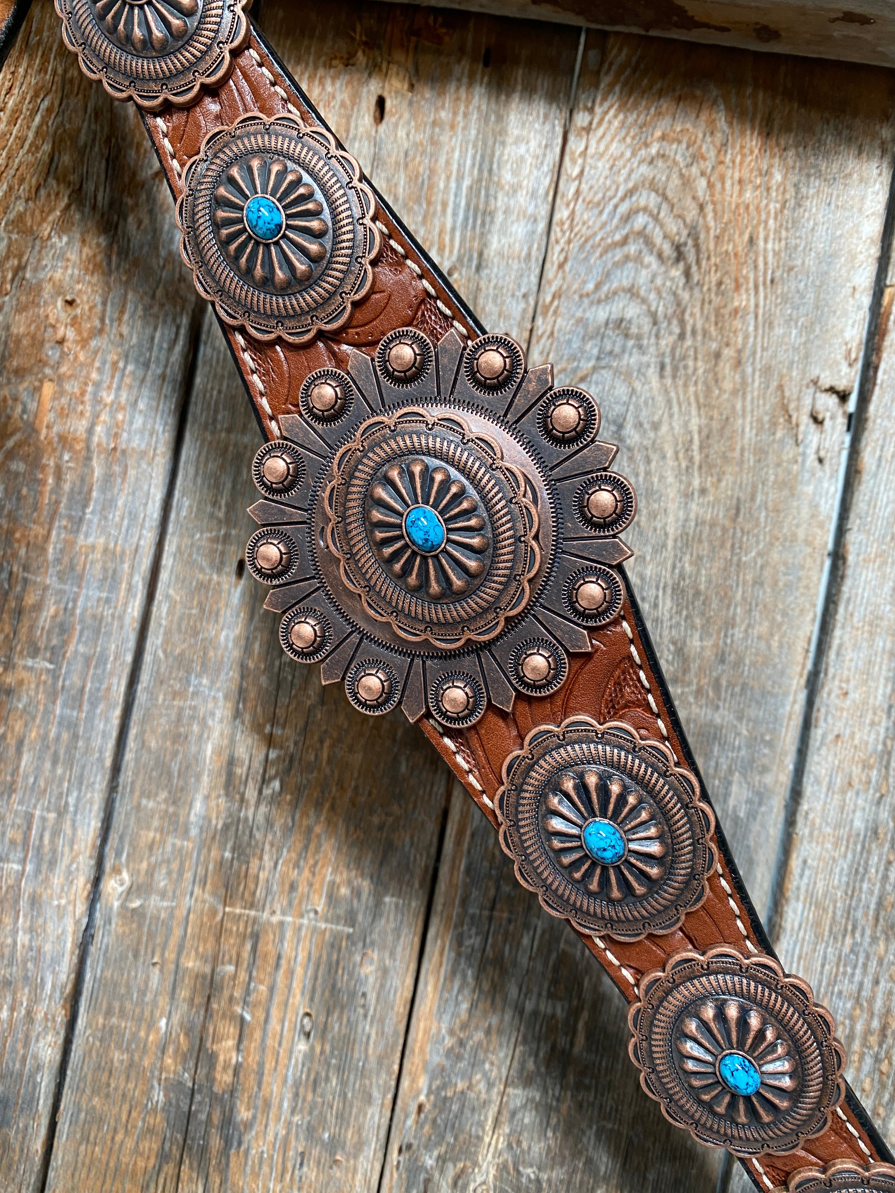 Medium Oil Navajo Style Copper Turquoise Browband & Breastcollar Tack Set #BBBC448 - RODEO DRIVE