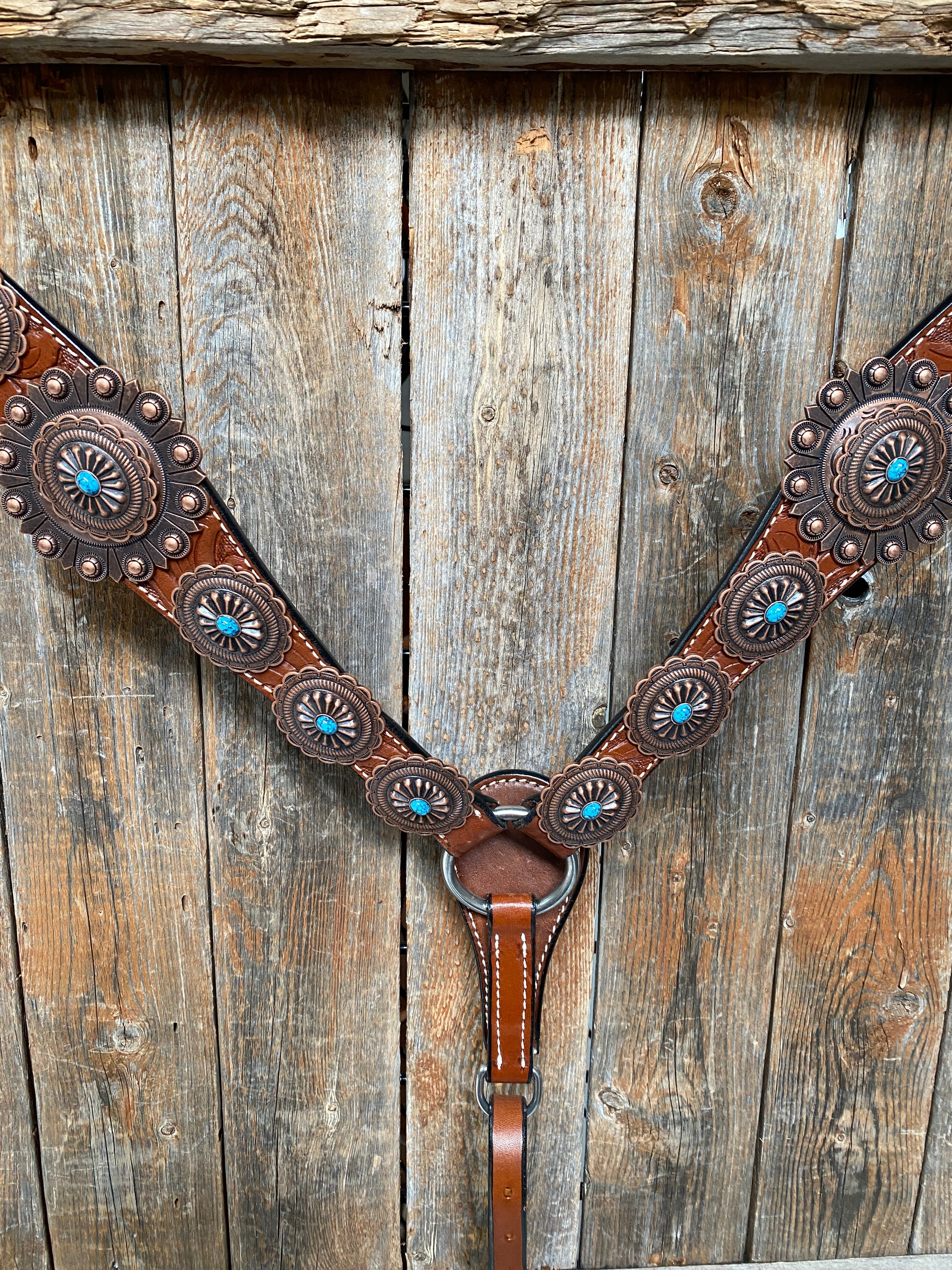 Medium Oil Navajo Style Copper Turquoise Browband & Breastcollar Tack Set #BBBC448 - RODEO DRIVE