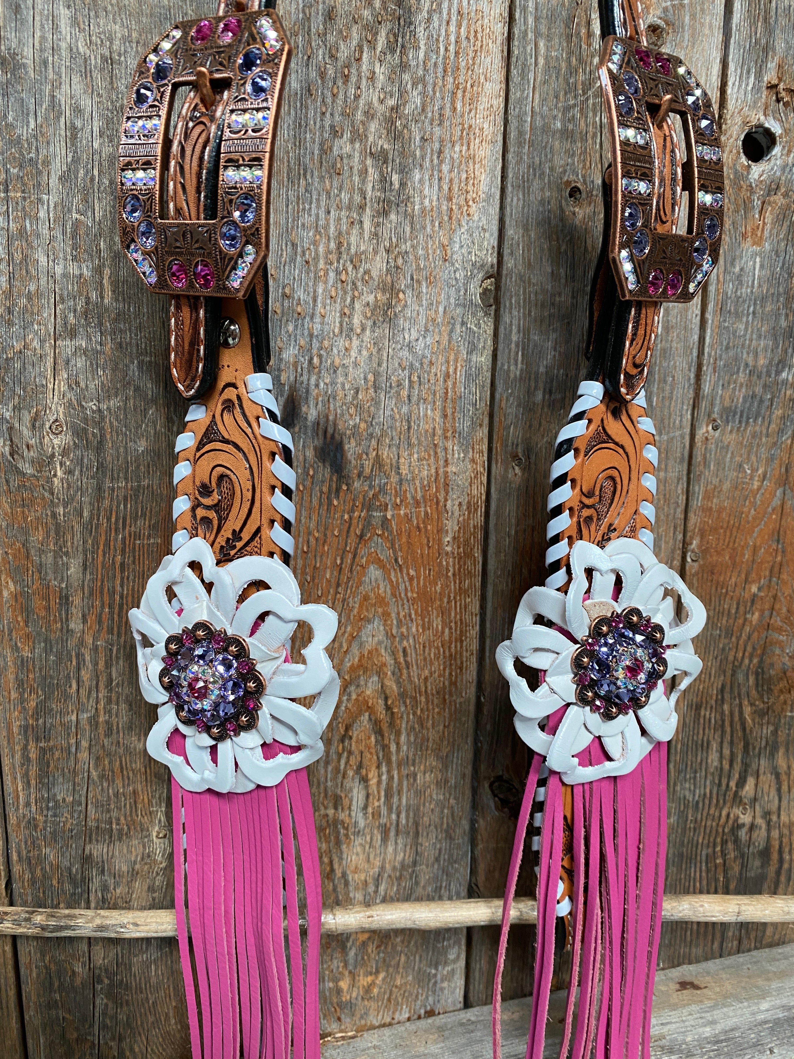 White Whipstitch Pink and White Browband/One Ear & Breastcollar Tack Set #BBBC426