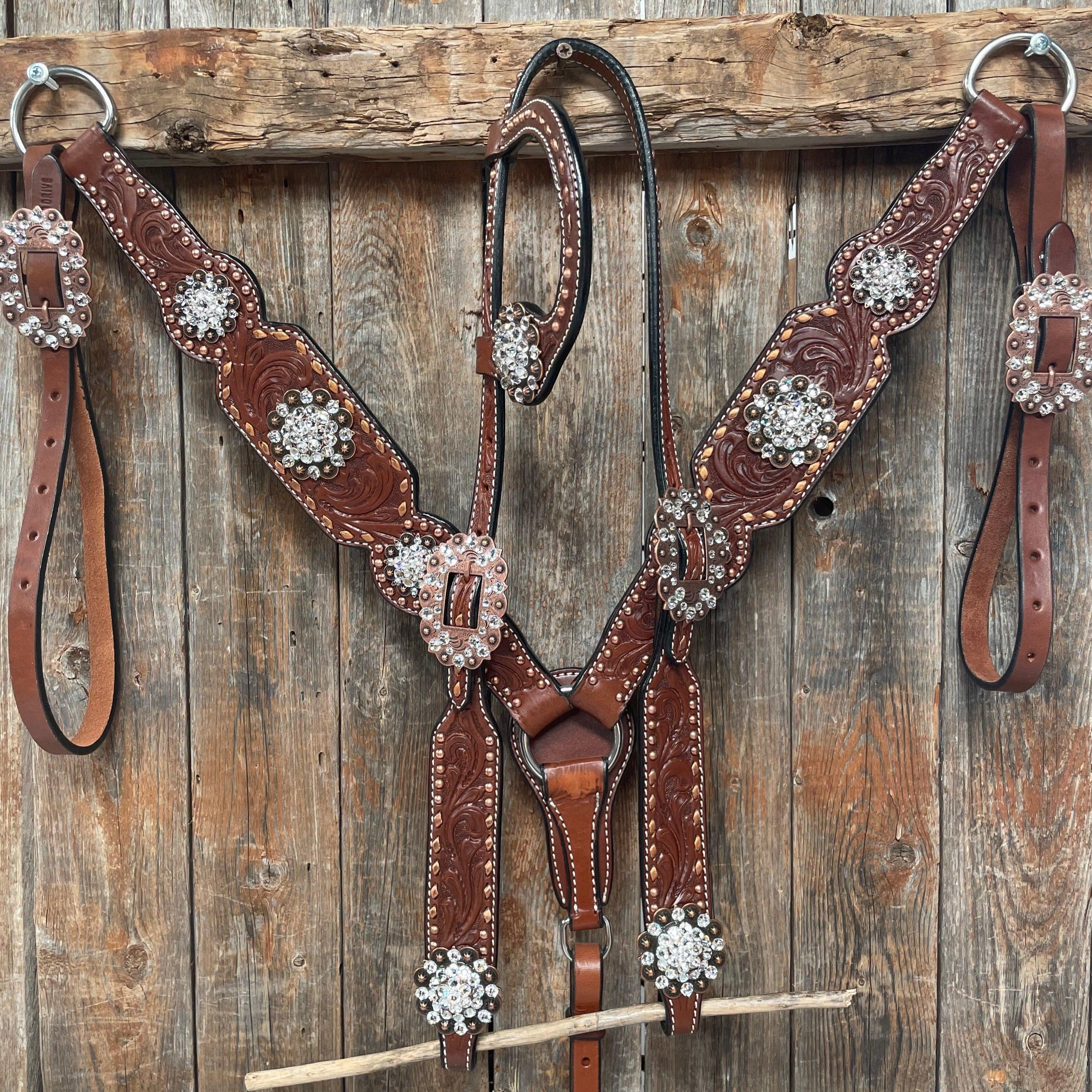 Medium Oil Copper Buckstitch Clear One Ear & Breastcollar Tack Set #OEBC450 - RODEO DRIVE