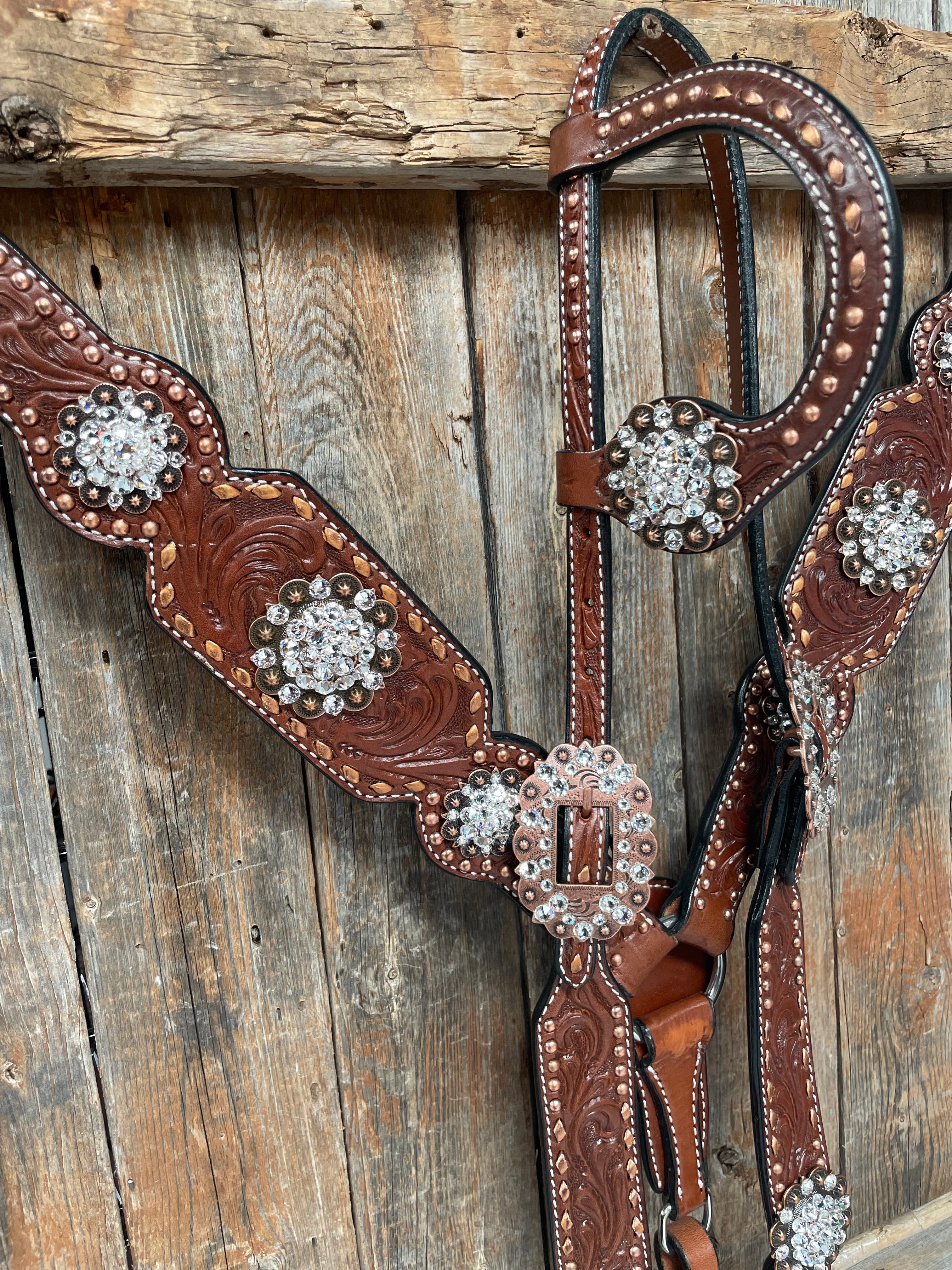 Medium Oil Copper Buckstitch Clear One Ear & Breastcollar Tack Set #OEBC450 - RODEO DRIVE