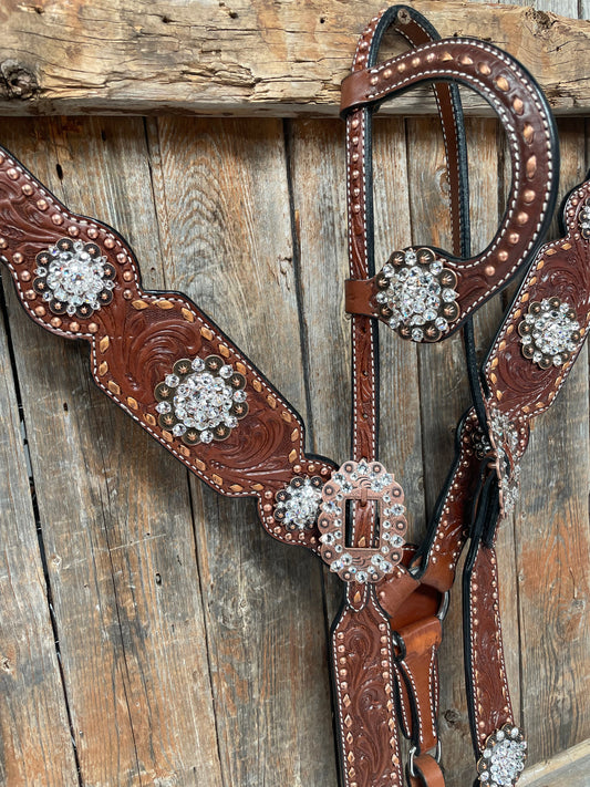 Medium Oil Copper Buckstitch Clear One Ear & Breastcollar Tack Set #OEBC450 - RODEO DRIVE